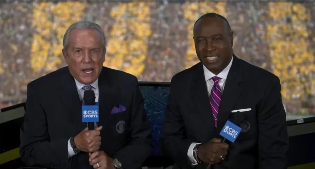 Brad Nessler and Charles Davis in the booth. Credit: CBS